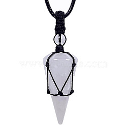 Natural Quartz Crystal Cone Pendant Necklaces, Wax String Macrame Pouch Necklace, 20.08~31.50 inch(51~80cm)(PW-WG75823-04)