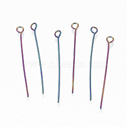 Ion Plating(IP) 304 Stainless Steel Eye Pins, Rainbow, Multi-color, 35x0.6mm, Hole: 2mm(STAS-Q234-35mm-01)