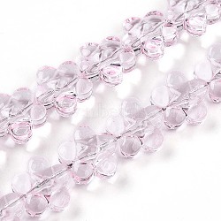 Transparency Glass Beads Strands, Flower, Pearl Pink, 12x12x7mm, Hole: 0.9mm, about 55pcs/strand, 25.04''(63.6cm)(GLAA-T023-36B)