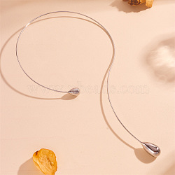 304 Stainless Steel Teardrop Pendant Open Cuff Necklaces for Women, Stainless Steel Color, 11.81x0.08 inch(30x0.2cm), Inner Diameter: 5.41 inch(13.75cm)(NJEW-R003-02P-02)