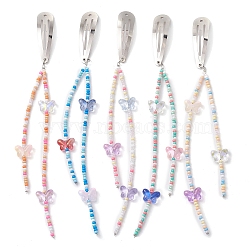 Iron Snap Hair Clips, with Glass Beaded, for Woman Girls, Butterfly, Mixed Color, 202mm(PHAR-JH00101)