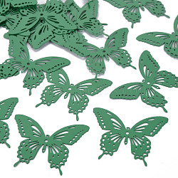 Spray Painted 430 Stainless Steel Filigree Joiners Links, Etched Metal Embellishments, Butterfly, Sea Green, 35x44x0.4mm, Hole: 1~1.6mm(STAS-N009-001D)