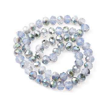 Electroplate Transparent Glass Beads Strands, Imitation Jade Beads, Half Green Plated, Faceted, Rondelle, Lavender, 8x6mm, Hole: 1mm, about 65~68pcs/strand, 15.7~16.1 inch(40~41cm)
