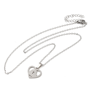 306 Stainless Steel Pendant Necklace for Women, Lock, 17.72 inch(45cm), pendants: 15x15mm.