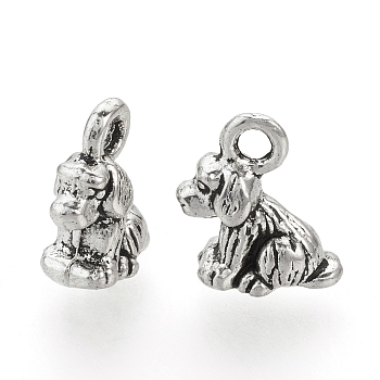 Tibetan Style Alloy Puppy Pendants, Dog Charms, Cadmium Free & Lead Free, Antique Silver, 10x9x5mm, Hole: 1.5mm