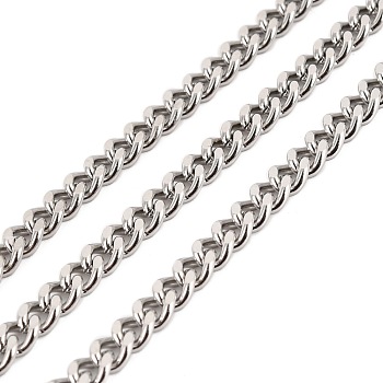 304 Stainless Steel Cuban Link Chains, Unwelded, with Spool, Stainless Steel Color, 7x5x2mm, about 32.81 Feet(10m)/Roll