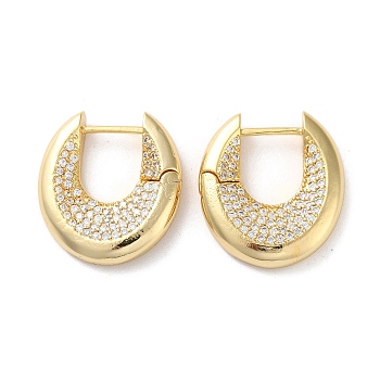 Brass Pave Cubic Zirconia Hoop Earrings for Women, Oval , Real 16K Gold Plated, 26.5x5.5x24mm