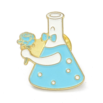Chemical Flask with Rose Alloy Enamel Brooches, Enamel Pin, Sky Blue, 25x20x10mm