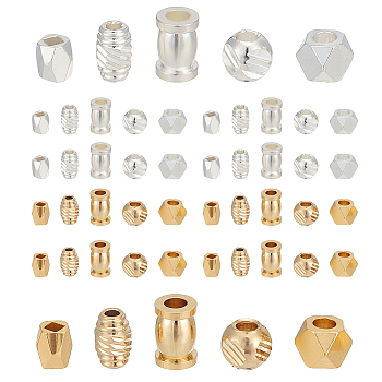 60Pcs 10 Styles Brass Spacer Beads, Mixed Shapes, Mixed Color, 3.5~4.8x3~6mm, Hole: 1.5~2mm, 6pcs/style
