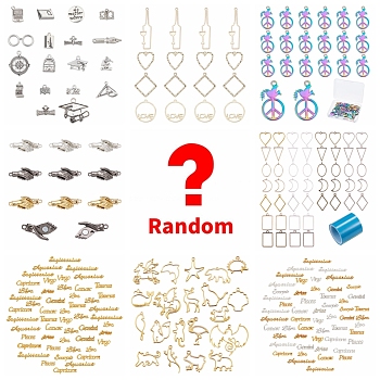 Lucky Bag, Random Style Metal Charms Connectors Kits, Open Back Bezel, Random Color