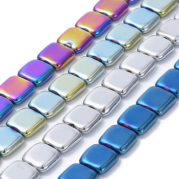 Electroplate Non-magnetic Synthetic Hematite Beads Strands, Flat Slice Square Beads, Mixed Color, 8x8x2.5~3mm, Hole: 1mm, about 51pcs/strand, 15.7 inch(40cm)