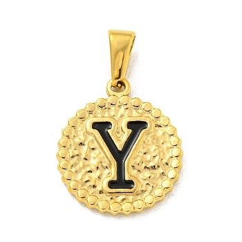 Ion Plating(IP) 304 Stainless Steel Enamel Pendants, Golden, Flat Round with Letter Charm, Letter Y, 21x18x2mm, Hole: 8x3.5mm