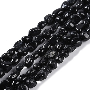 Natural Tourmaline Beads Strands, Nuggets, Black, 6~12x4~8mm, Hole: 0.8mm, 15.35''(39cm)