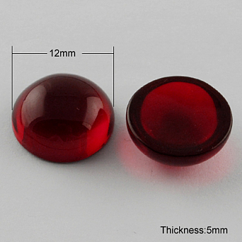 Transparent Resin Cabochons, Dome, Half Round, Dark Red, 12x5mm