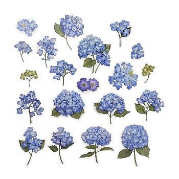 20Pcs 20 Styles Vintage Flower PET Waterproof Self Adhesive Stickers, Flower Decals for DIY Scrapbooking, Photo Album Decoration, Cornflower Blue, 34~69x27~45x0.1mm, 1pc/style