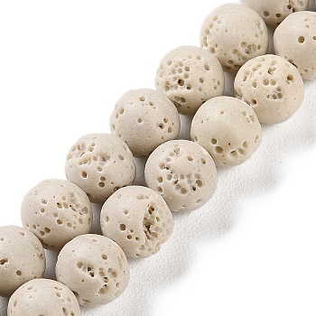 Synthetic Lava Rock Dyed Beads Strands, Round, Floral White, 7.5~8mm, Hole: 1mm, about 50pcs/strand, 14.88''(37.8cm)