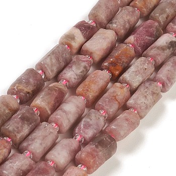 Natural Plum Blossom Tourmaline Beads Strands, with Seed Beads, Faceted, Column, 5.5~7.5mm, Hole: 0.7mm, about 26~33pcs/strand, 15.67''~16.46''(39.8~41.8cm)