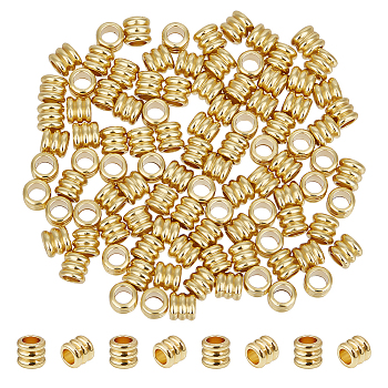 100Pcs 201 Stainless Steel Beads, Grooved Beads, Column, Golden, 5x4.5mm, Hole: 3mm