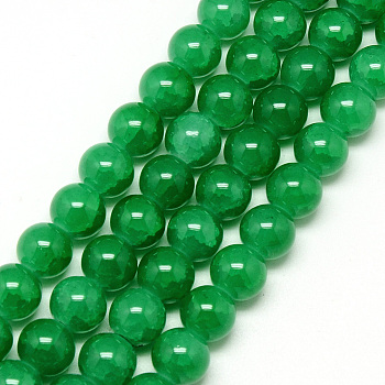 Baking Painted Crackle Glass Beads Strands, Round, Sea Green, 8mm, Hole: 1.3~1.6mm, about 100pcs/strand, 31.4 inch