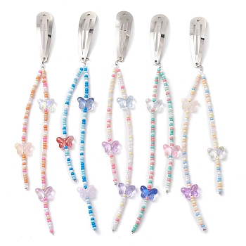 Iron Snap Hair Clips, with Glass Beaded, for Woman Girls, Butterfly, Mixed Color, 202mm