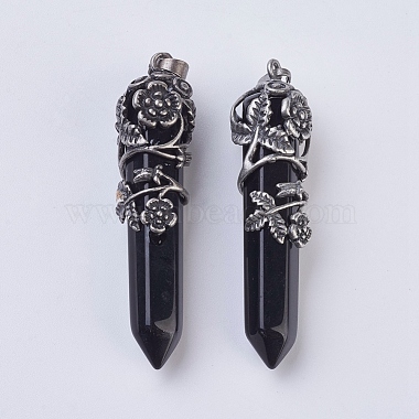 Antique Silver Black Bullet Black Agate Big Pendants