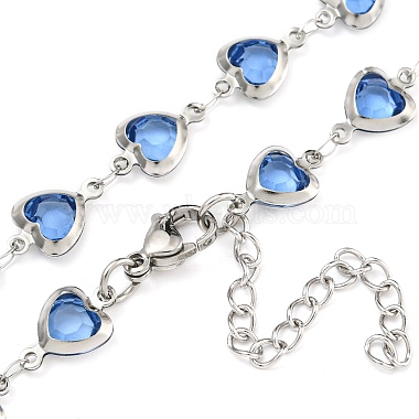 304 Stainless Steel & Glass Heart Link Chain Necklaces(NJEW-P315-03P-02)-2