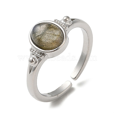 овальные открытые кольца-манжеты из натуральных смешанных драгоценных камней(RJEW-M155-07P)-5