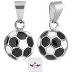 2Pcs 304 Stainless Steel Enamel Pendants, Football Charm, Black, 18.5x14mm, Hole: 8x4mm(FIND-BBC0003-89)