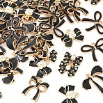 50Pcs 5 Styles Alloy Enamel Charms, Cadmium Free & Nickel Free & Lead Free, Golden, Bowknot Charm, Black, 12.5~26.5x17.5~26x2~5.5mm, Hole: 1.5~1.8mm, 10pcs/style(ENAM-YW0005-84)