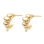 Brass Stud Earring Findings, Nickel Free, C-Shaped with Oval, with Loop, Real 18K Gold Plated, 16.5x7.5mm, Hole: 1.2mm, Pin: 0.7mm(X-KK-C099-15G)