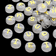Luminous Acrylic Beads, Horizontal Hole, Flat Round with Random Mixed Letters, Goldenrod, 10x6mm, Hole: 2mm(X-LACR-Q003-001B)