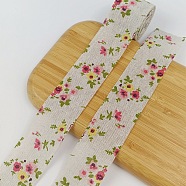 40M Cotton Linen Printed Ribbons, Garment Accessories, Flat, Flower, 1-5/8 inch(40mm), about 43.74 Yards(40m)/Roll(PW-WG53274-03)