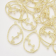 Alloy Open Back Bezel Pendants, For DIY UV Resin, Epoxy Resin, Pressed Flower Jewelry, Teardrop, Light Gold, 39.5x26x2mm, Hole: 1.4mm(PALLOY-S121-193)