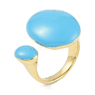 Oval 304 Stainless Steel Open Cuff Ring for Women, with Epoxy Resin, Real 18K Gold Plated, Deep Sky Blue, US Size 7 3/4(17.9mm)(RJEW-C099-04G-03)