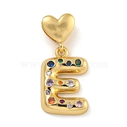 Brass Micro Pave Cubic Zirconia European Dangle Charms, Real 18K Gold Plated, Letter E, 30.5mm, Hole: 6x3mm, pendant: 21x14x4mm(KK-P281-01G-E)