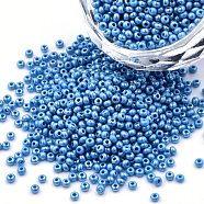 11/0 Czech Opaque Glass Seed Beads, Lustered, Round, Steel Blue, 2.2x1.5mm, Hole: 0.7mm, about 500g/bag(SEED-N004-003B-18)
