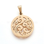 304 Stainless Steel Pendants, Flat Round with Cloud, Golden, 19~20x16~17x1.5mm, Hole: 5x2.5mm(STAS-P234-15G)