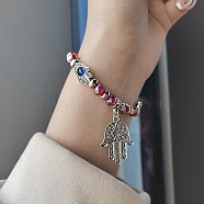 Alloy Turkiye Hamsa Hand Pendant Bracelets, Blue Evil Eye Beaded Jewelry for Women(XI4763-1)