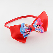 Girls' Kawaii Printed Grosgrain Ribbon Bows Hair Bands, with Plastic, Red, 105mm(OHAR-R210-02)