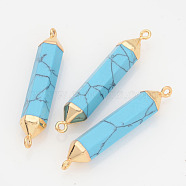 Synthetic Turquoise Links, Bullet, with Golden Plated Brass Findings, 48x8mm, Hole: 2mm(X-G-K128-18F)