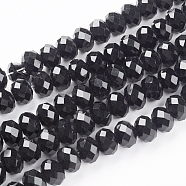 Handmade Glass Beads, Faceted Rondelle, Black, 12x8mm, Hole: 1mm, about 72pcs/strand(X-GS011-27)