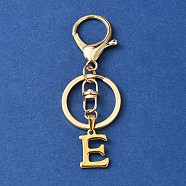 304 Stainless Steel Initial Letter Charm Keychains, with Alloy Clasp, Golden, Letter E, 8.5cm(KEYC-YW00005-05)