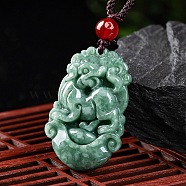 Natural Jadeite Pendant Necklaces, with Resin Bead and Wax Rope, the 12 Chinese Zodiac, Dog, 26.77 inch(68cm), Pendant: 34.5x22.5mm(G-H306-05-11)