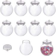 Glass Empty Wishing Bottle Pendants, with Silver Tone Brass Covers, DIY Vials for Pendant Decorations, Round, Clear, 2.5x3.1cm, Hole: 2mm(GGLA-CA0001-02)