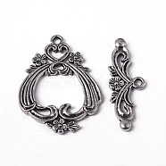 Tibetan Style Flower Toggle Clasps, Cadmium Free & Nickel Free & Lead Free, Antique Silver, Flower: 38x29x2.5mm, Hole: 2mm, Bar: 36x13x3mm, Hole: 2mm, about 4pcs/32g(TIBE-A15304-AS-NR)