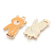 Light Gold Plated Alloy Enamel Pendants, Cadmium Free & Lead Free, Tiger, Orange, 24.5x12.5x1.5mm, Hole: 1.8mm(ENAM-T009-71A-RS)