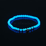 Luminous Acrylic Beaded Stretch Bracelet with Alloy Star, Glow In The Dark Jewelry for Women, Platinum, 7-7/8 inch(20cm)(LUMI-PW0001-100P)