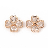 Glass Rhinestone Cabochons, with Alloy Finding, Clover, Light Gold, 18x18x7mm(ALRI-TAC0002-03KCG)