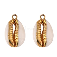 Cowrie Shell Pendants, with Metal Findings, Natural Color, Golden, 17~25x10~15x5~7mm, Hole: 1.5mm(X-SSHEL-S258-01A)
