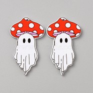 Halloween Printed Opaque Acrylic Pendants, Ghost with Mushroom Charm, Red, 45x26.5x2.5mm, Hole: 1.6mm(SACR-WH0006-23B)